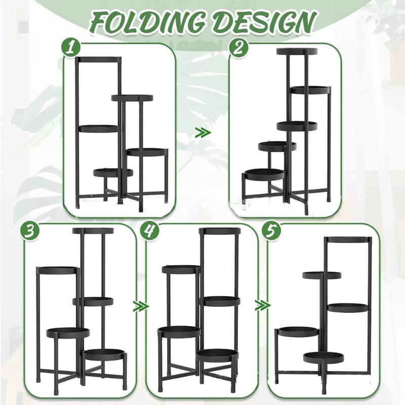 5 Tier Metal Plant Stand Foldable Shelf Flower Pot Holder Garden Balcony Outdoor