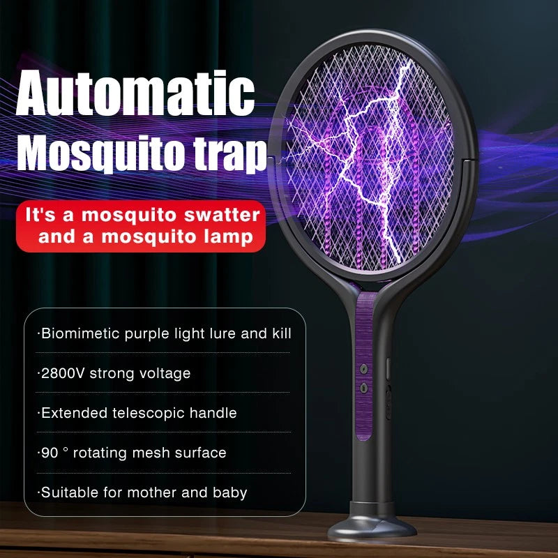 3 In 1 Electric USB Rechargable Racket Fly Swatter Mosquito Insect Killer Zapper