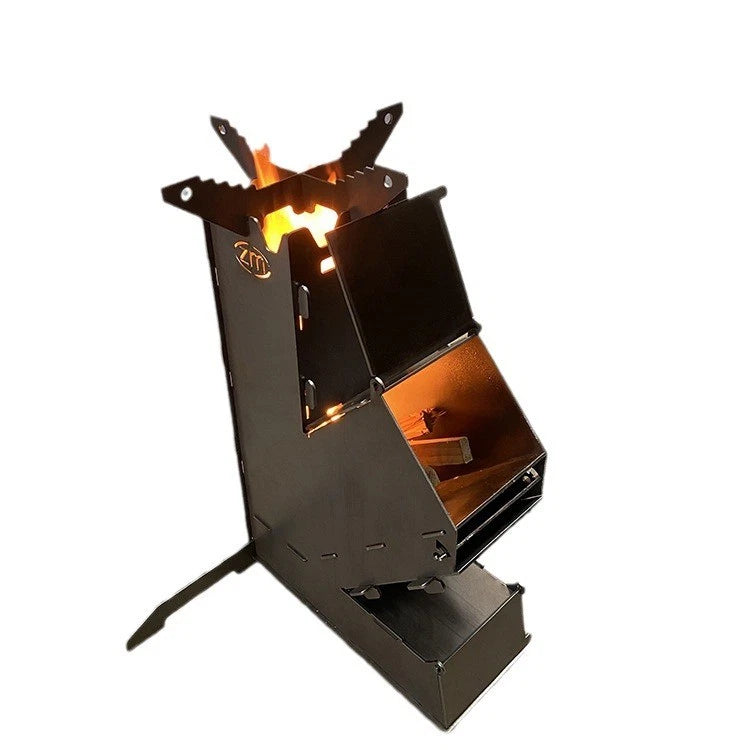 Rocket Stove Portable Wood Fire Burning Outdoor Camping Backyard Cooking BBQ