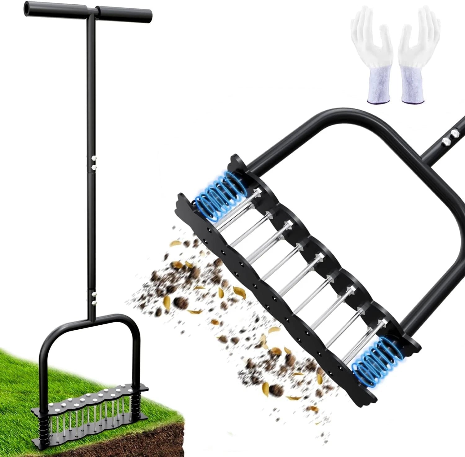 Heavy Duty Manual Iron Lawn Aerator Tool 14 Spikes Double Springs Garden Soil
