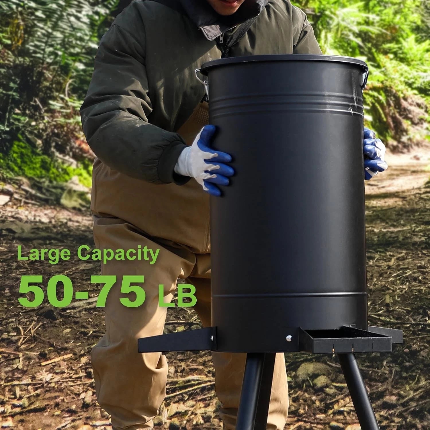 50-75 LB Deer Feeder Weatherproof Auto Dispenser with 3 Feeding Tray Wildlife