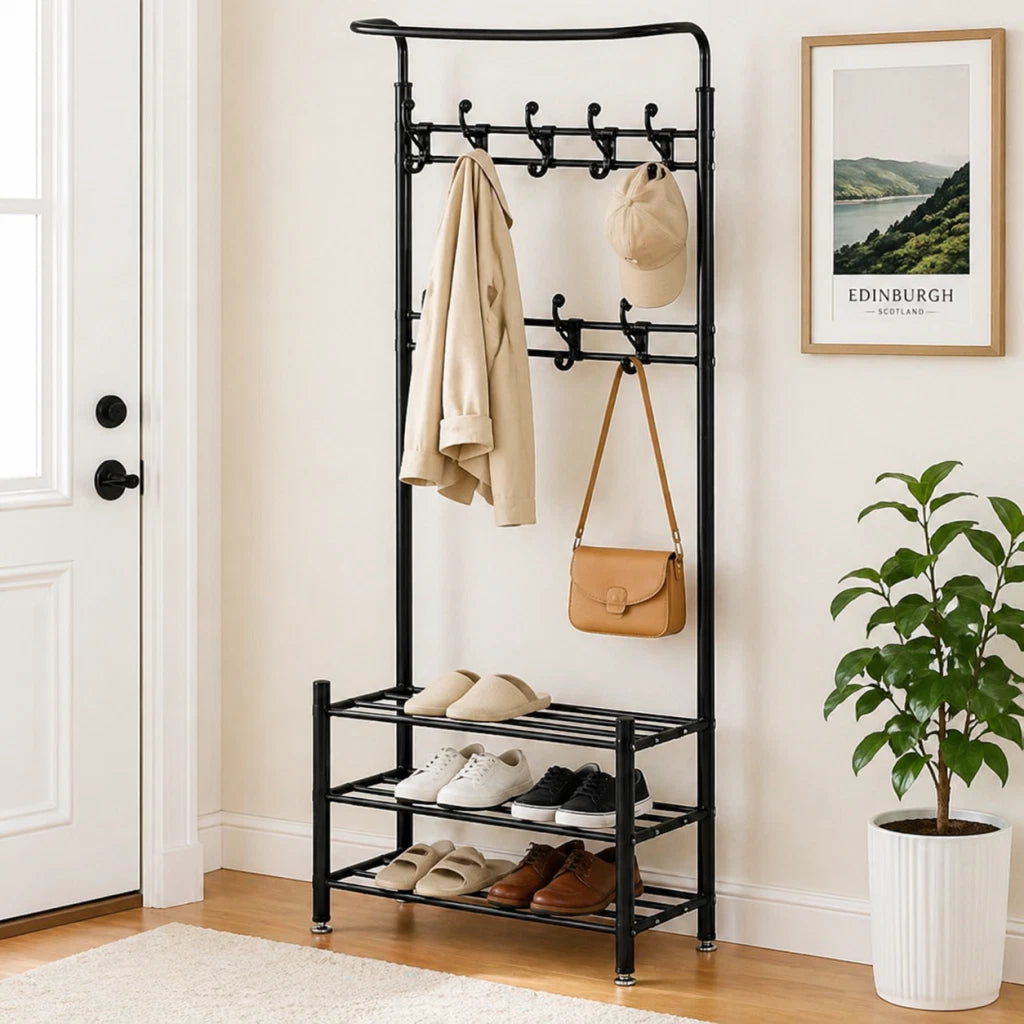 Clothes Rack Standing Airer Coat Stand Metal Hanger Rail Closet Hook Shelf 185cm