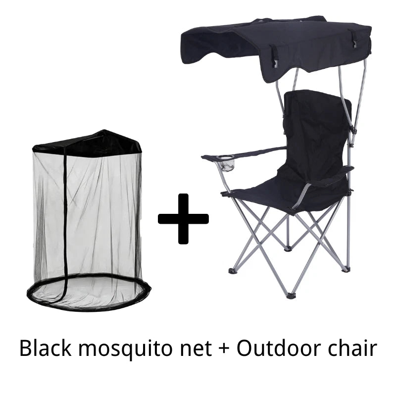 Camping Chair with Canopy Shade and Mosquito Net Folding Outdoor Fishing Beach