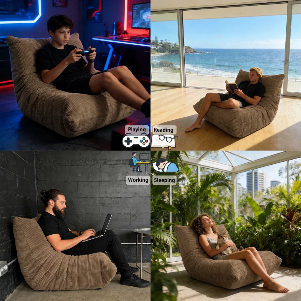Single Bean Bag Chair Togo Style Lazy Sofa Foam Recliner Caterpillar Couch