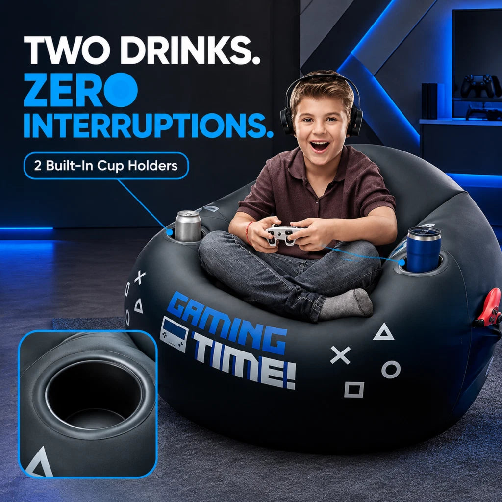 Inflatable Gaming Chair Sofa Footstool Cup Holder Air Bean Bag Gamer Room Decor