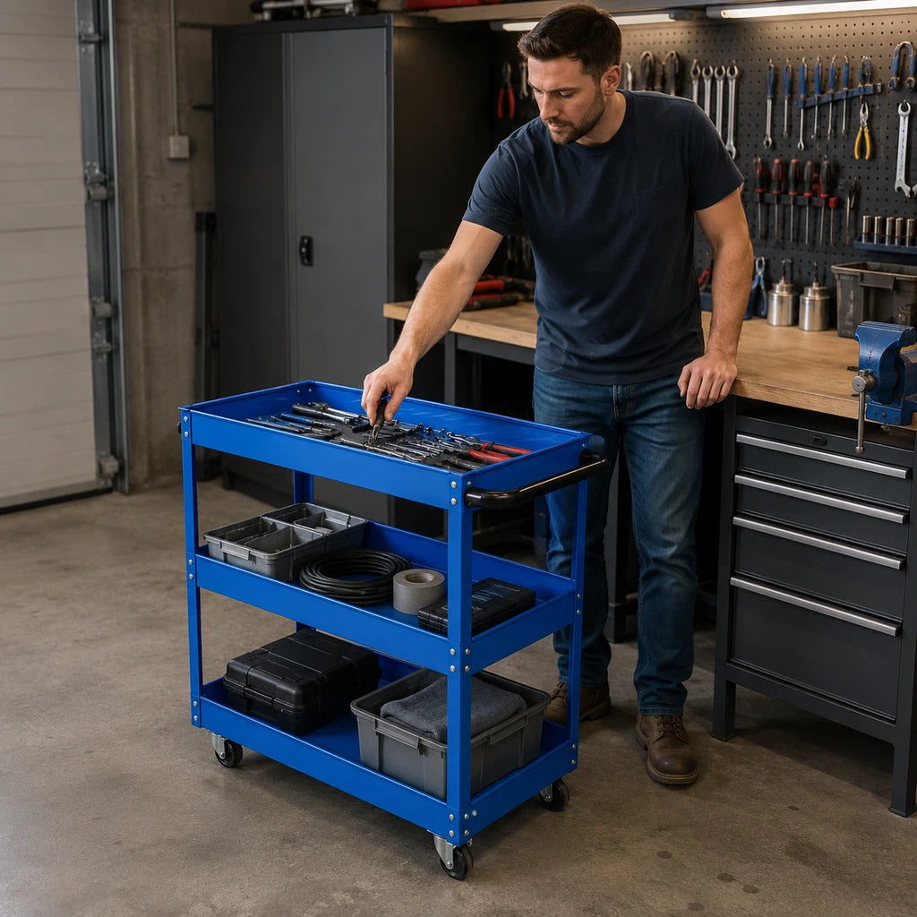 3-Tier Tool Cart Trolley Toolbox Workshop Garage Storage 150KG Organizer 360°