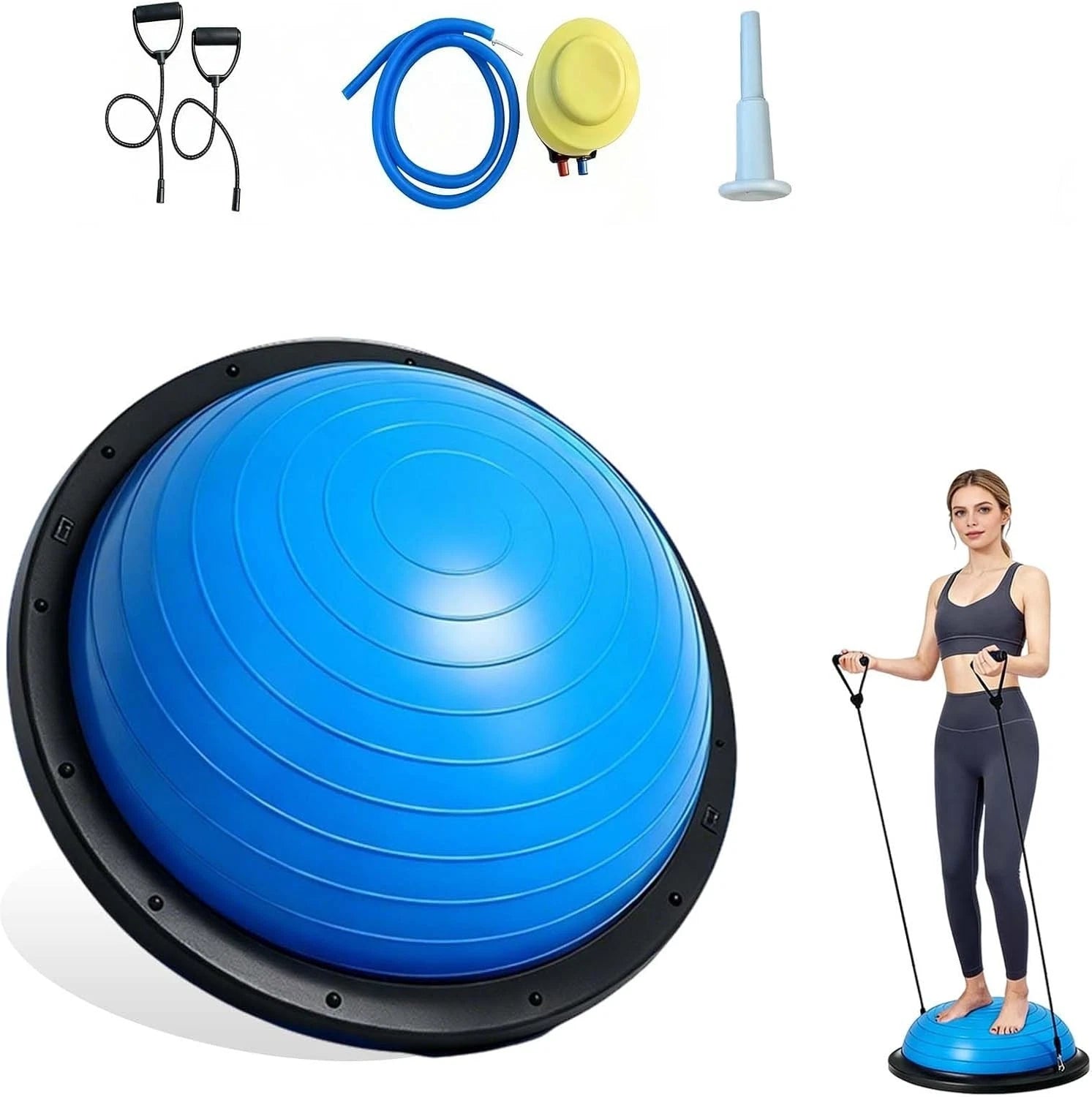 58cm Anti-Burst Half Dome Balance Trainer Yoga Ball Resistance Band Home Gym