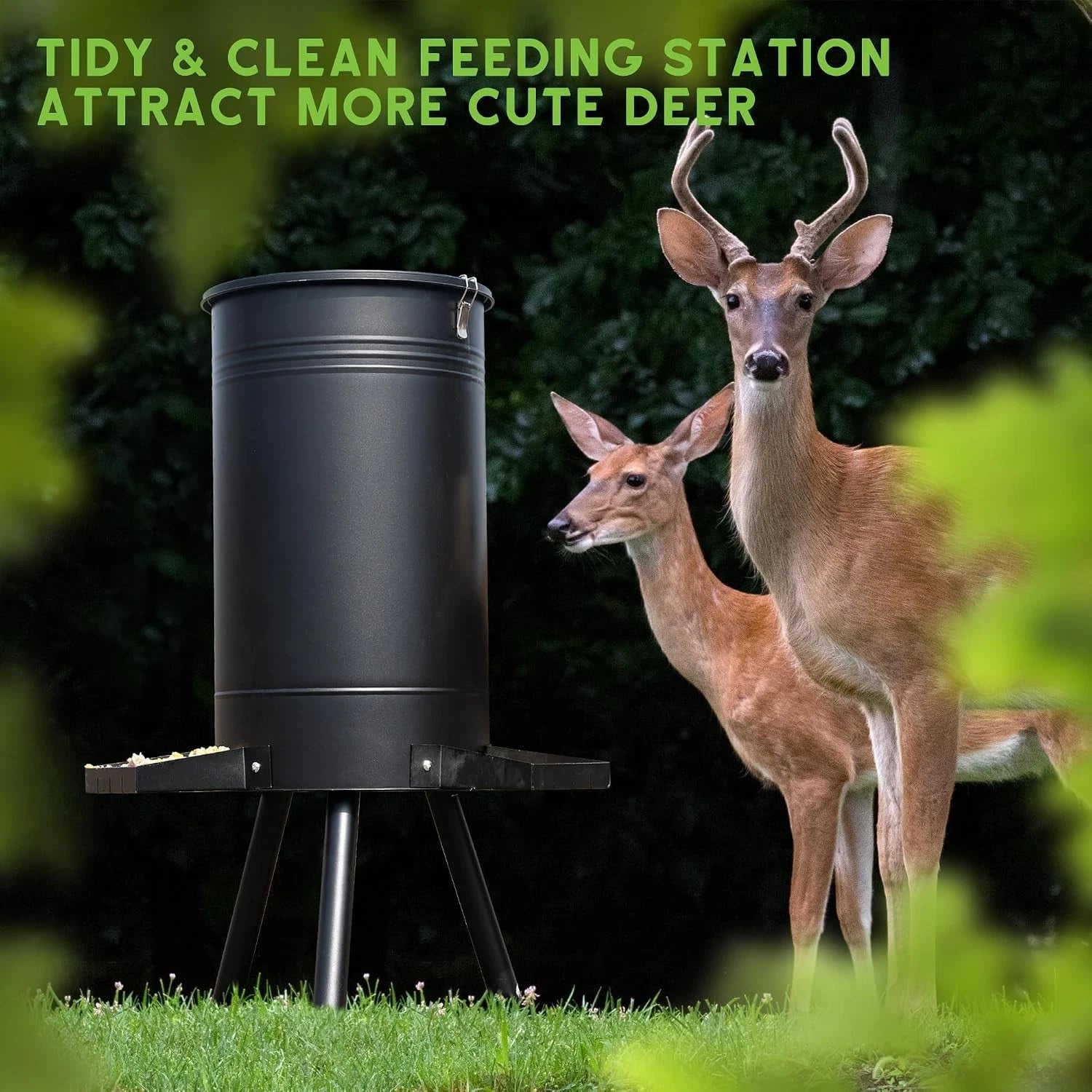 50-75 LB Deer Feeder Weatherproof Auto Dispenser with 3 Feeding Tray Wildlife