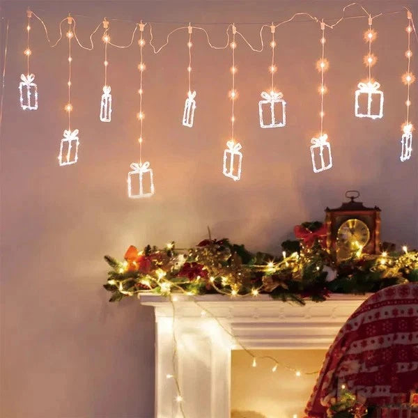 5M Christmas Lights Icicle String Light with Hanging Gift Box 160 LED Waterproof
