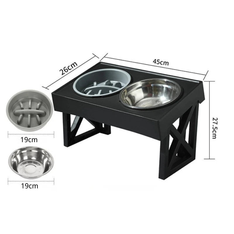 Elevated Pet Feeder Dog Cat Stand Stainless Steel Bowls Adjustable Height Base