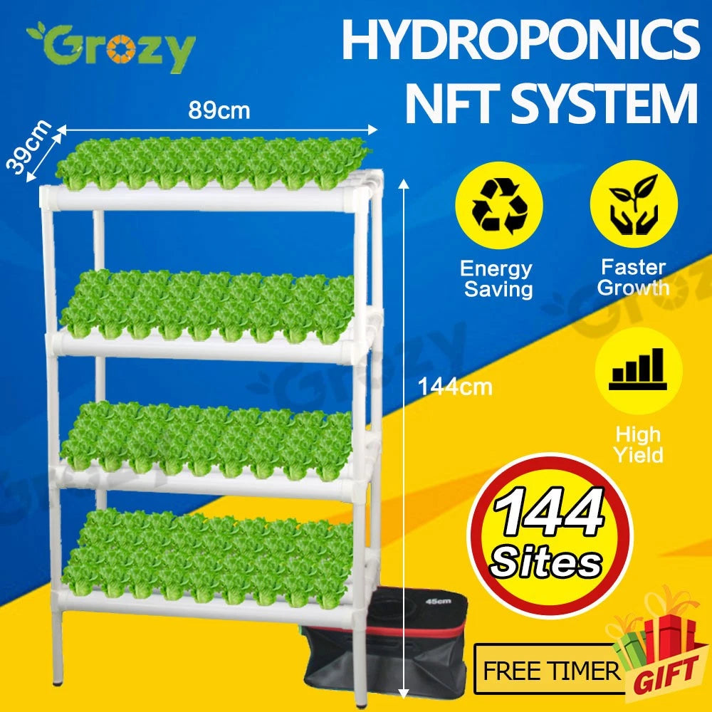 45/90/108/144 Sites Hydroponic NFT Grow System with Timer Water Tank Vegetable Planting Kit