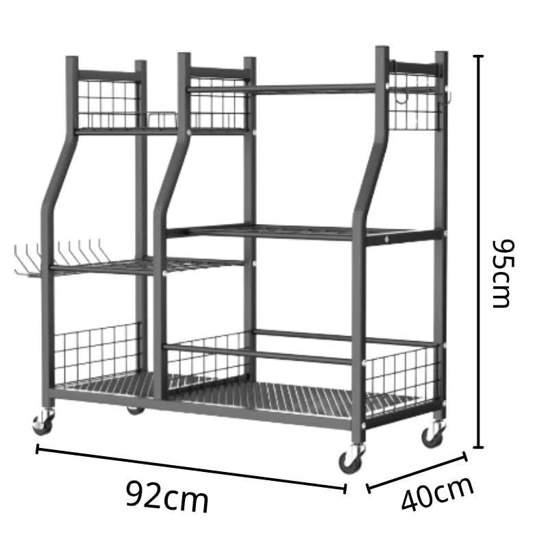 Garden Garage Tool Organizer with 4 Wheels Heavy Duty Metal Yard Storage Stand