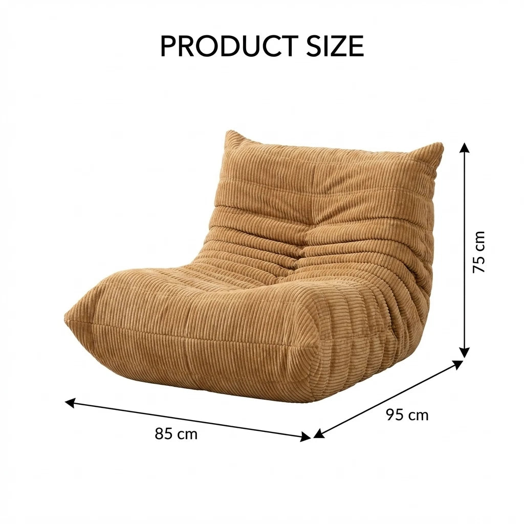 Single Bean Bag Chair Togo Style Lazy Sofa Foam Recliner Caterpillar Couch