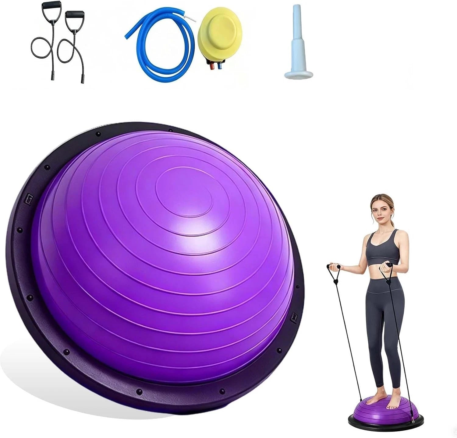 58cm Anti-Burst Half Dome Balance Trainer Yoga Ball Resistance Band Home Gym