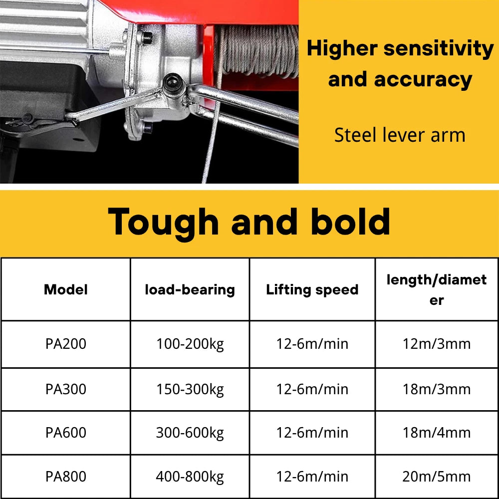 Micro Electric Hoist 220V Household Small Winch Crane Wired Remote 200-800Kg