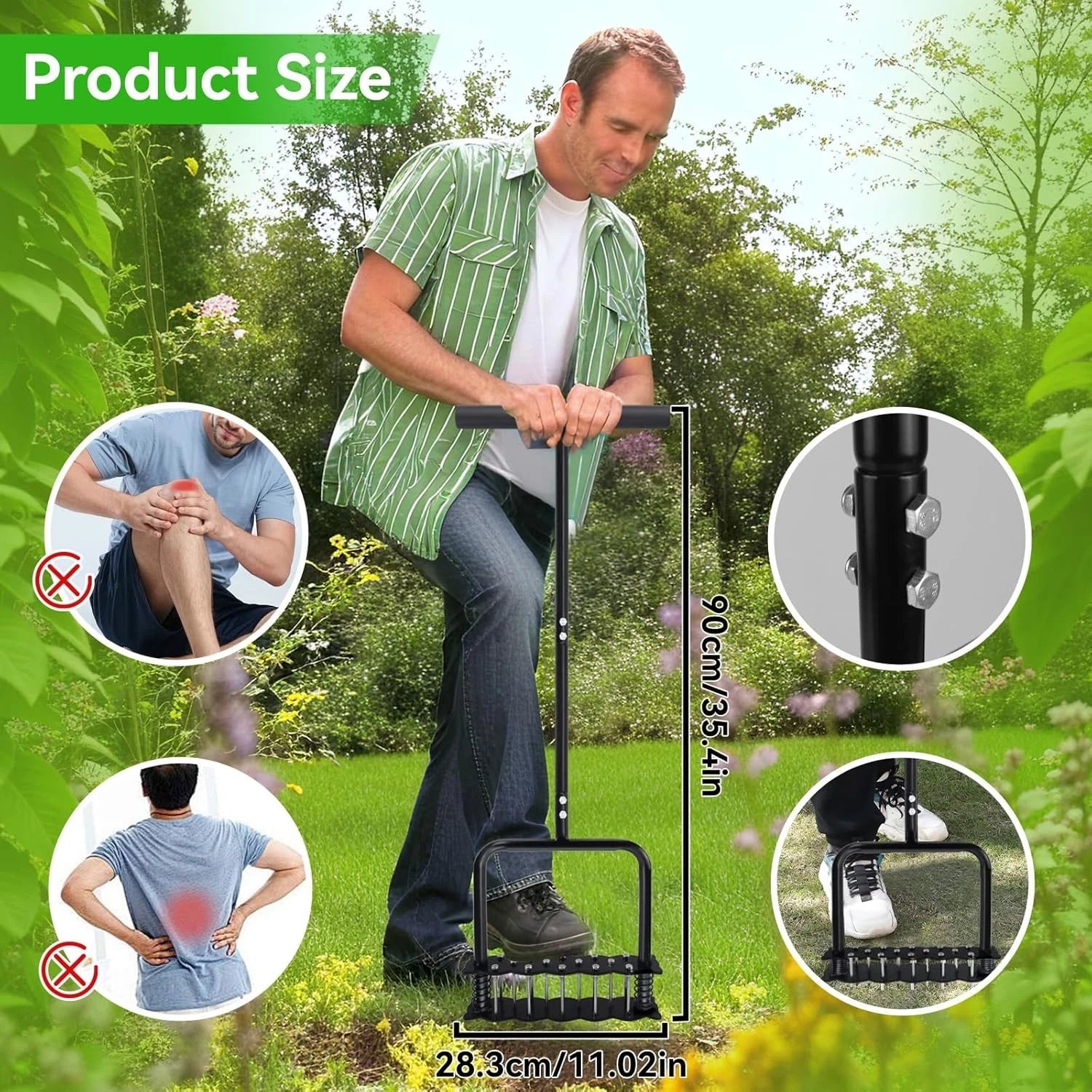 Heavy Duty Manual Iron Lawn Aerator Tool 14 Spikes Double Springs Garden Soil