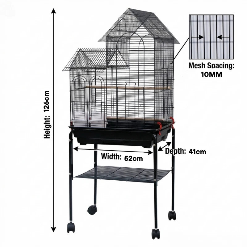 Bird Cage Cockatiel Parrot Aviary Pet Stand-alone Budgie Perch Move Wheels 126CM