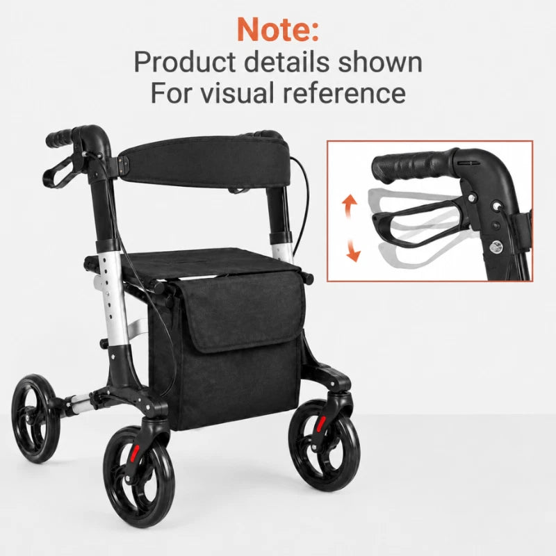 Aluminium Lightweight Rollator Walker with Seat Brakes 4 Wheel Foldable Walking