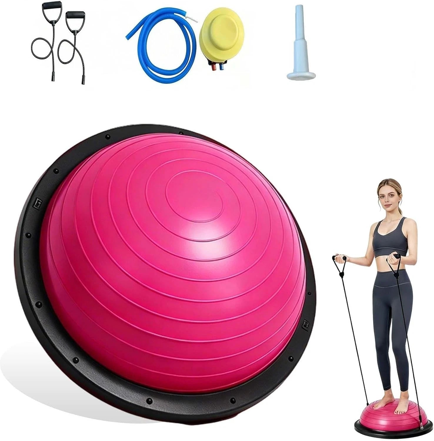 58cm Anti-Burst Half Dome Balance Trainer Yoga Ball Resistance Band Home Gym