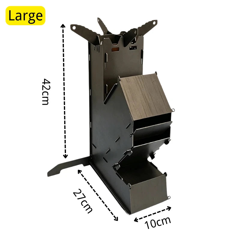 Rocket Stove Portable Wood Fire Burning Outdoor Camping Backyard Cooking BBQ