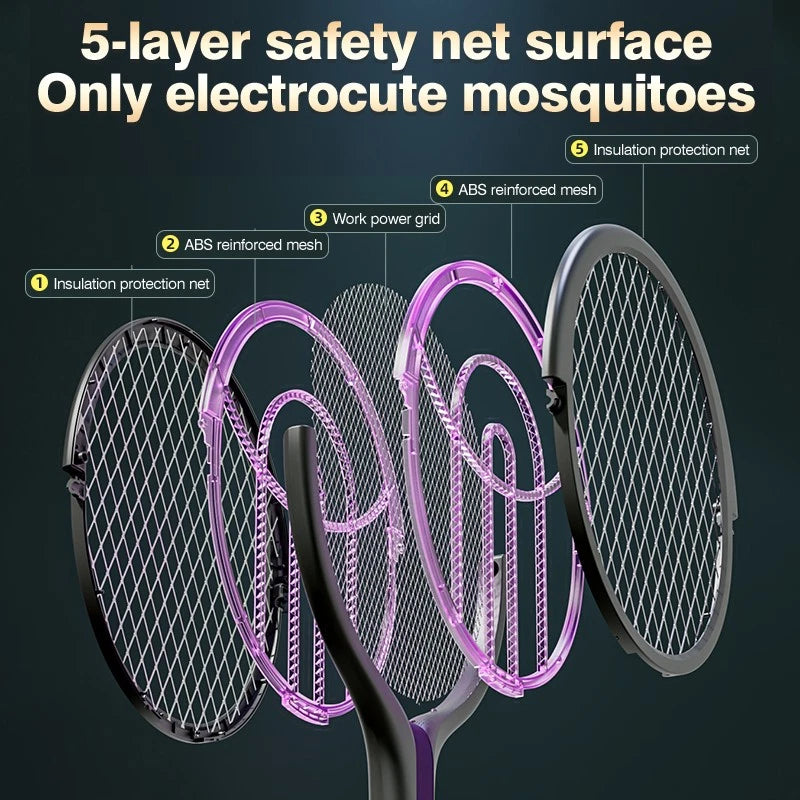 3 In 1 Electric USB Rechargable Racket Fly Swatter Mosquito Insect Killer Zapper