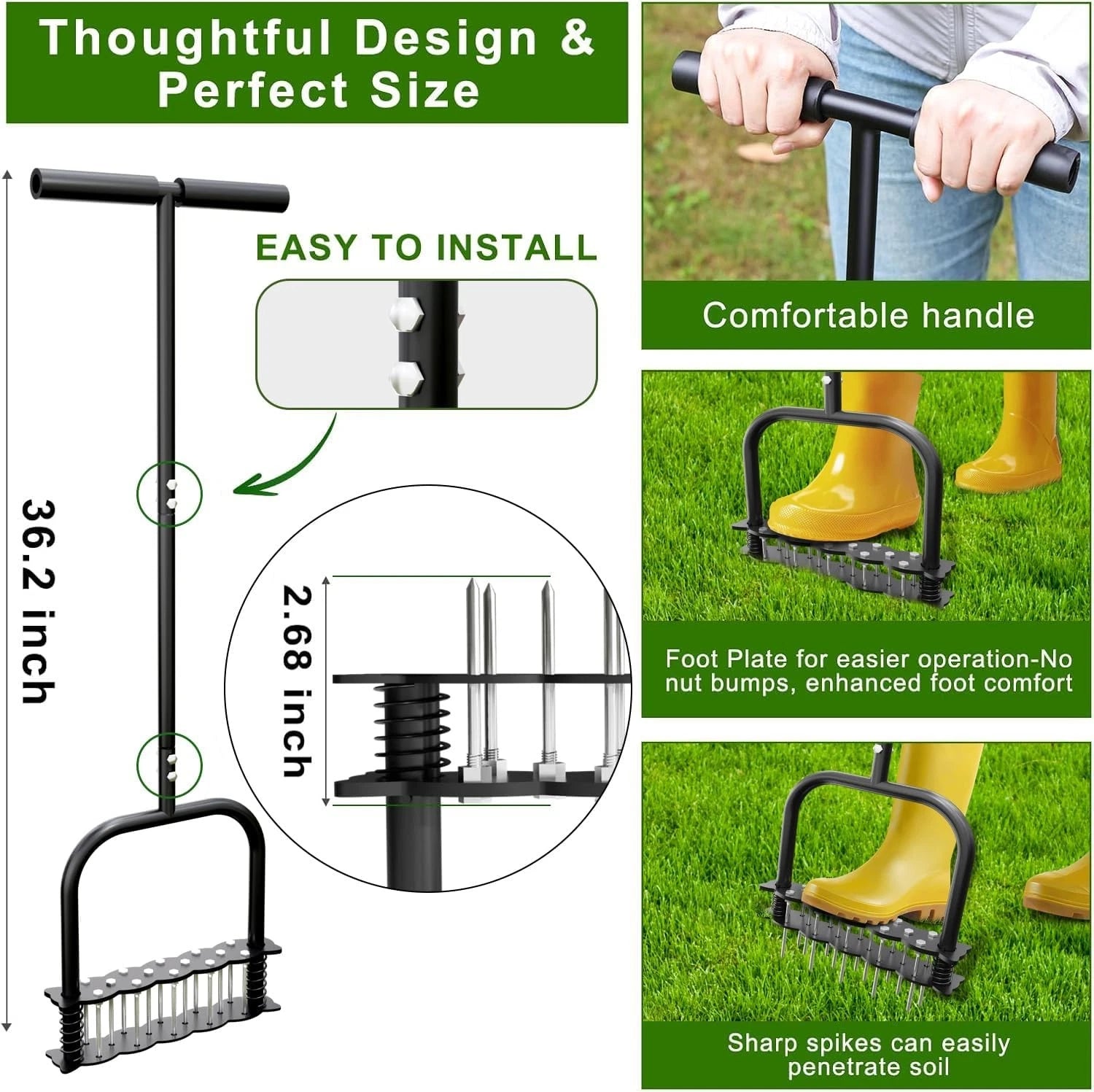 Heavy Duty Manual Iron Lawn Aerator Tool 14 Spikes Double Springs Garden Soil