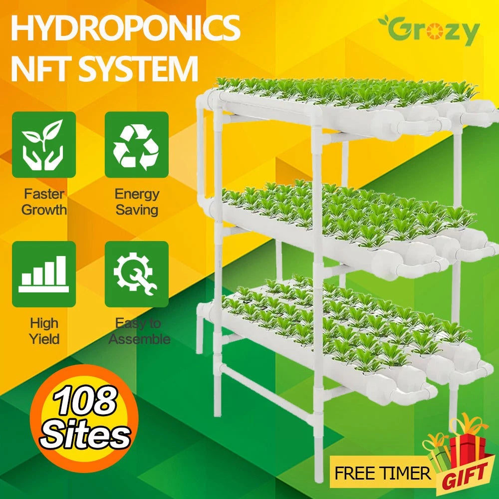 45/90/108/144 Sites Hydroponic NFT Grow System with Timer Water Tank Vegetable Planting Kit