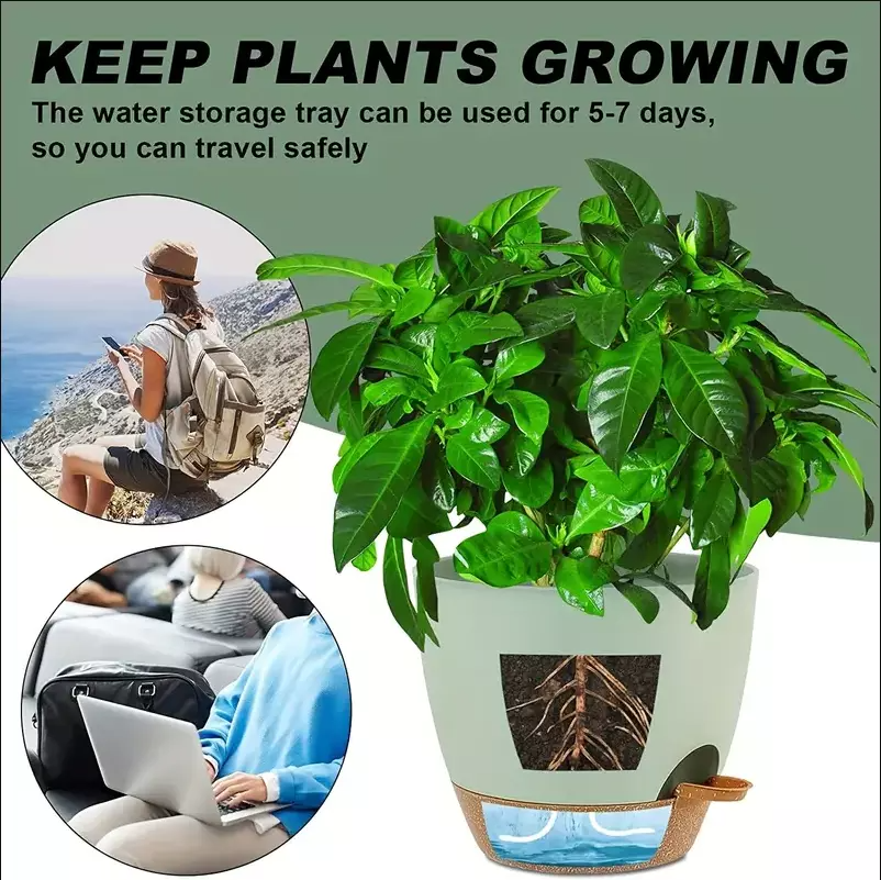 9/10/12 inch 3 PCS Self Watering Planters Kit Drainage Hole Plants Flower Pot