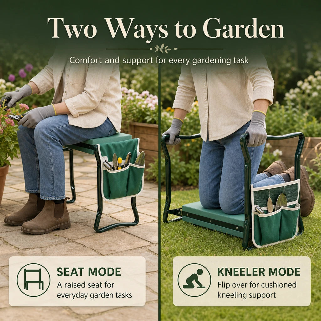 3in1 Heavy-Duty Garden Kneeler Seat Foldable Thicken Kneeling Pad 2 Tool Pouches