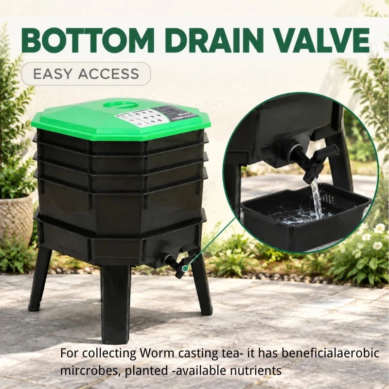 82L 4-Tray Worm Farm Compost Bin Stackable Ventilated Indoor Outdoor Home Garden