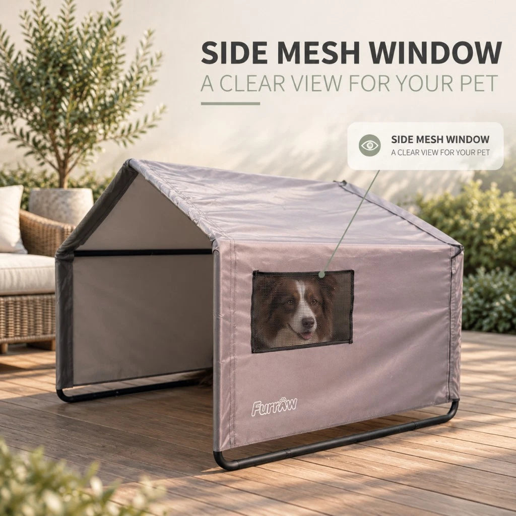 FURRAW 120x120x100cmOutdoor Dog Shade Tent Waterproof Canopy Pet Shelter with Windows