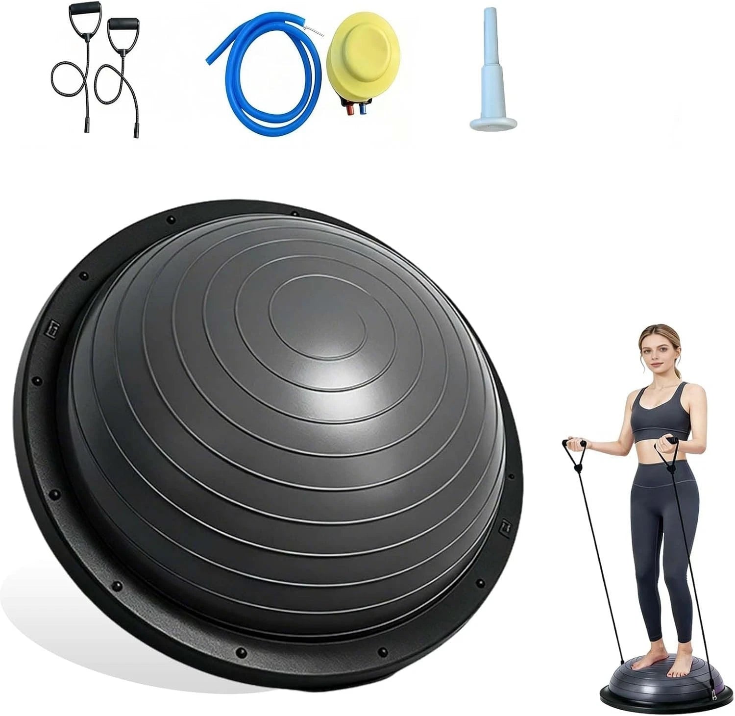 58cm Anti-Burst Half Dome Balance Trainer Yoga Ball Resistance Band Home Gym