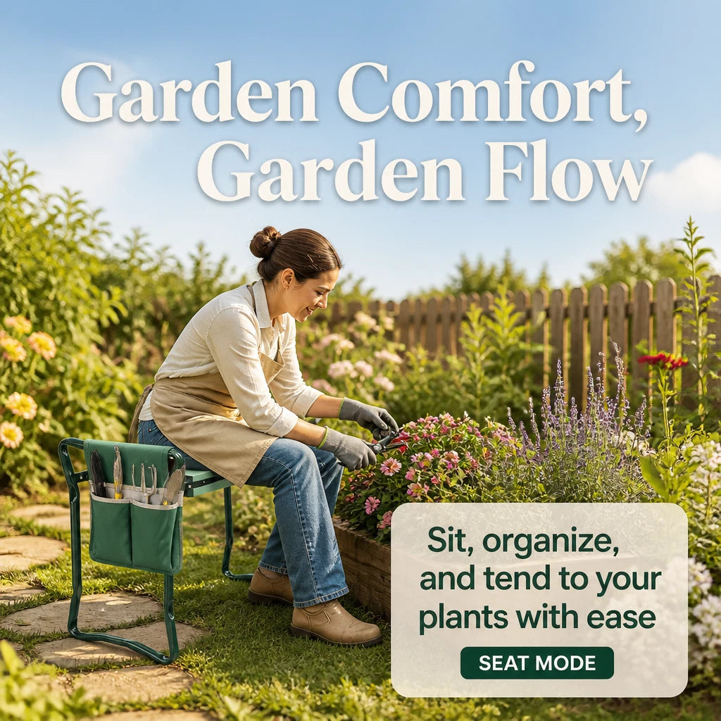 3in1 Heavy-Duty Garden Kneeler Seat Foldable Thicken Kneeling Pad 2 Tool Pouches