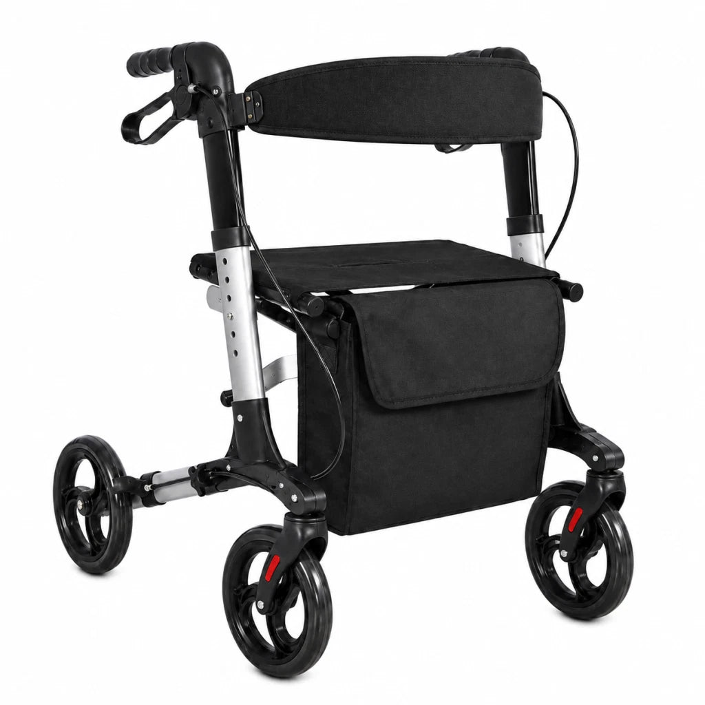 Aluminium Lightweight Rollator Walker with Seat Brakes 4 Wheel Foldable Walking