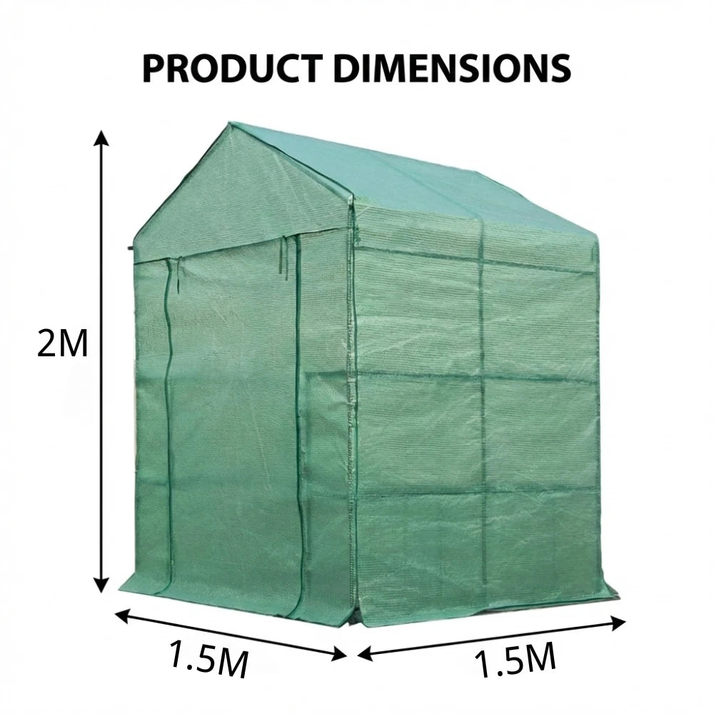 Greenhouse Garden Storage Shed Walk in Tunnel Green House 8 Shelves 2x1.5x1.5M
