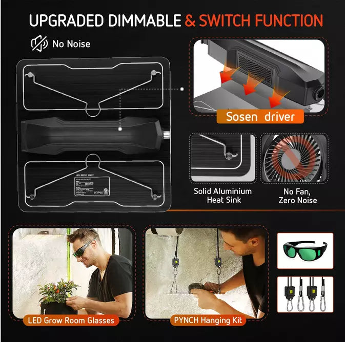 GROZY GR 1200W LED Grow Light Carbon Filter Ventilation Kit Grow Tent Room Combo