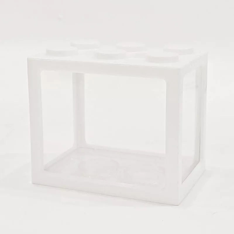 1L Mini Aquarium Lego Block Desktop Small Clear Betta Fish Tank LED Light Office