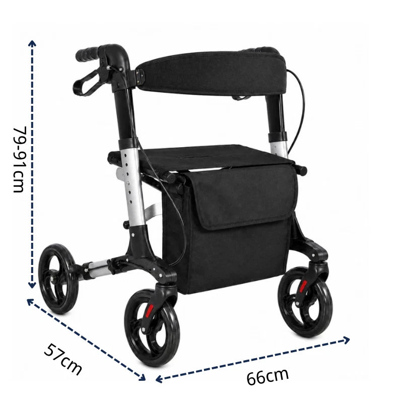 Aluminium Lightweight Rollator Walker with Seat Brakes 4 Wheel Foldable Walking