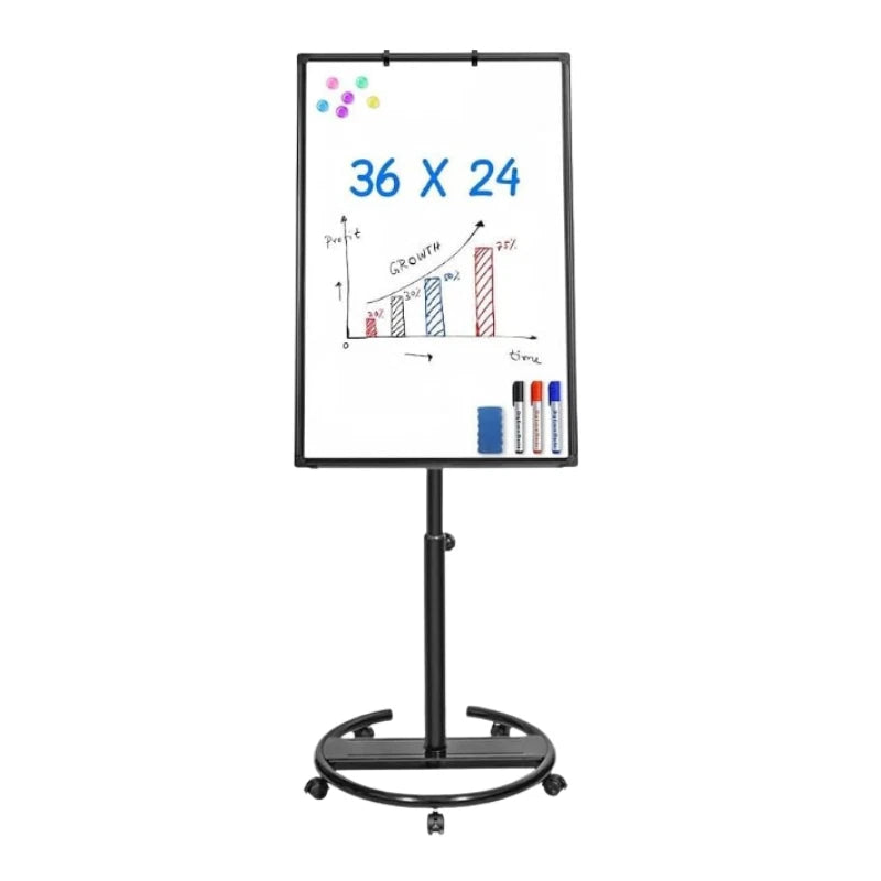 Magnetic Whiteboard Stand Rolling Round Base Adjustable Height Office Classroom