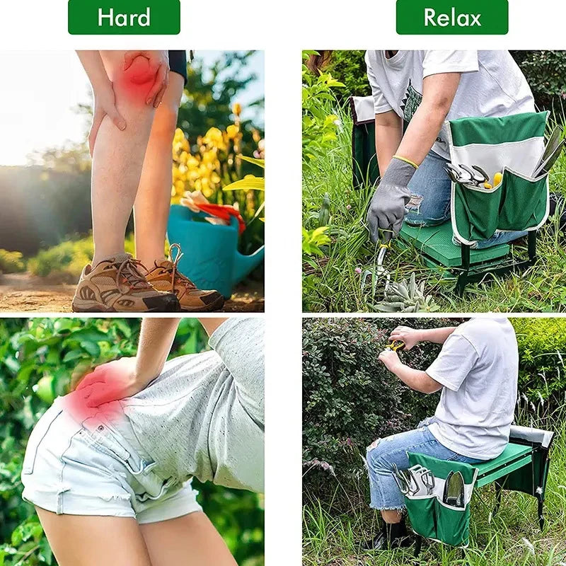 3in1 Heavy-Duty Garden Kneeler Seat Foldable Thicken Kneeling Pad 2 Tool Pouches