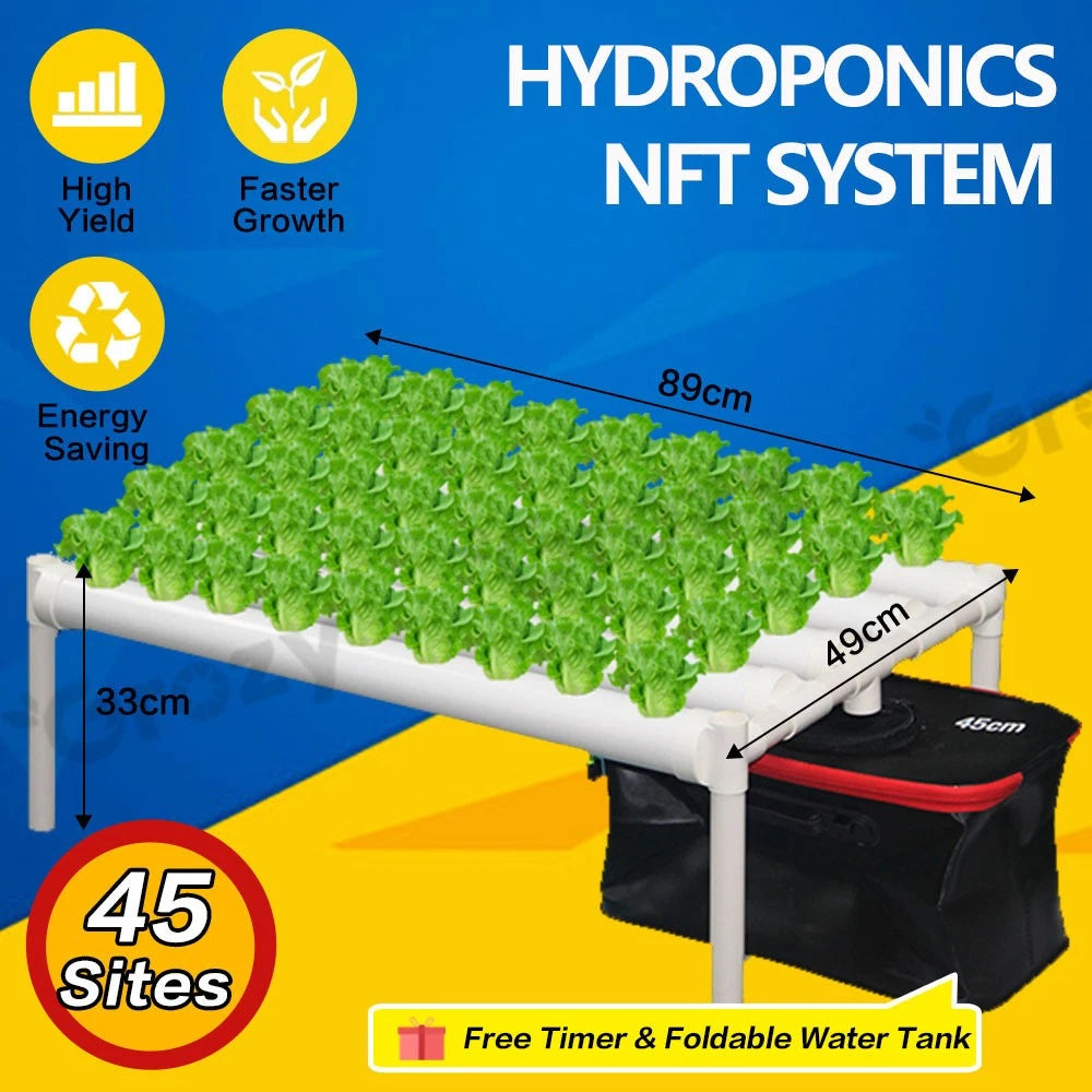 45/90/108/144 Sites Hydroponic NFT Grow System with Timer Water Tank Vegetable Planting Kit