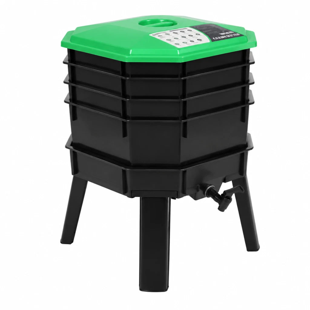 82L 4-Tray Worm Farm Compost Bin Stackable Ventilated Indoor Outdoor Home Garden