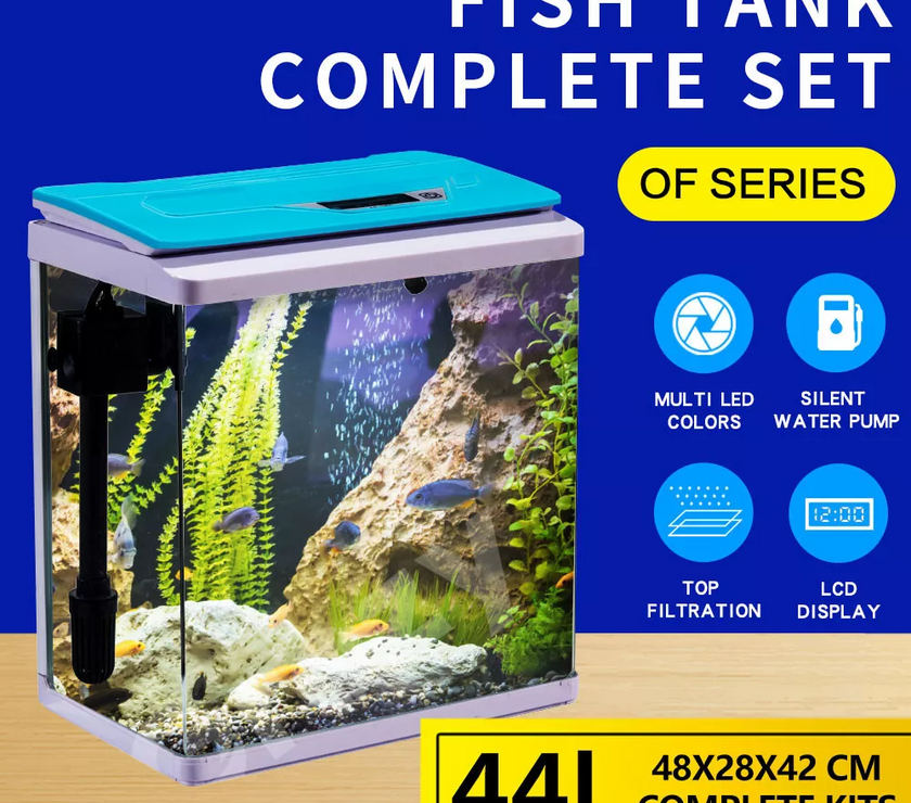 Aquarium Fish Tank LED Light Silent LCD Display Complete Set 44L