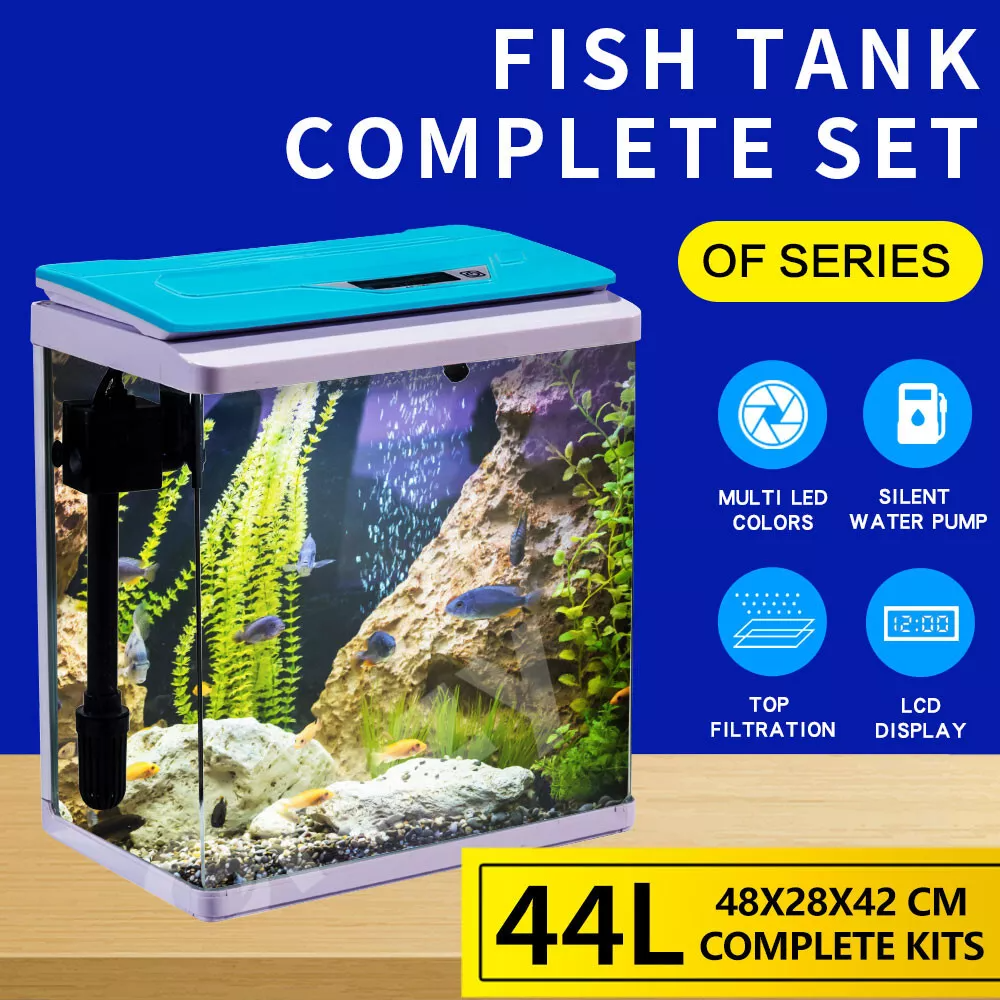 Aquarium Fish Tank LED Light Silent LCD Display Complete Set 44L