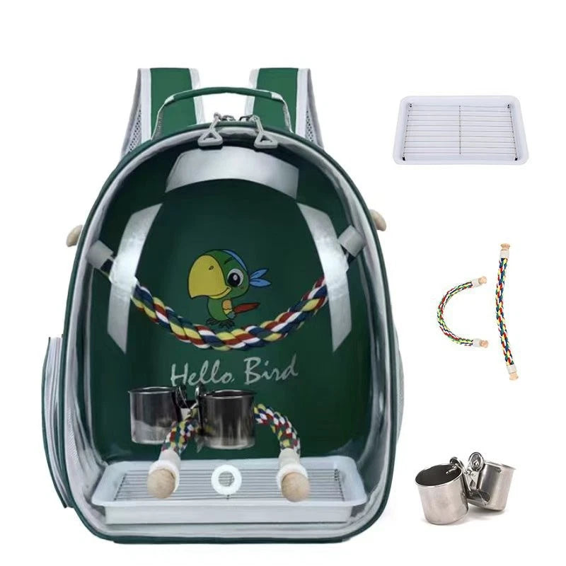Portable Bird Carrier Cage Backpack Travel Parrot Bag Outdoor Clear Ventilated
