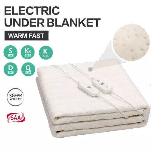 Electric Under Blanket Heated Soft Warm Fast Pad Rug Winter Cover Fully Fitted