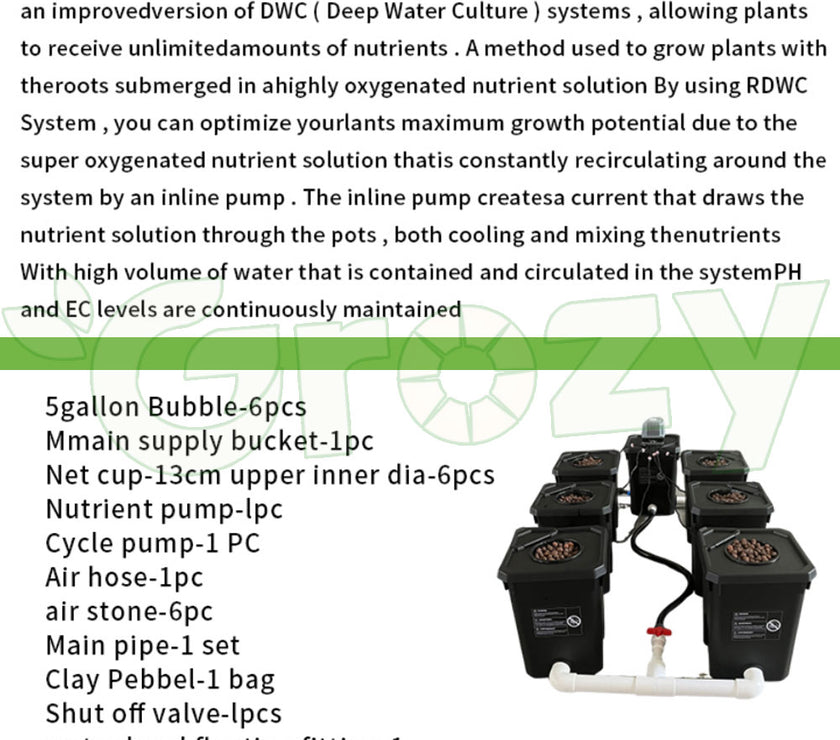 NEW Upgrade RDWC 7 Pots Cloner Growing Kit DWC Recirculation System Cycle Pump Hydroponics