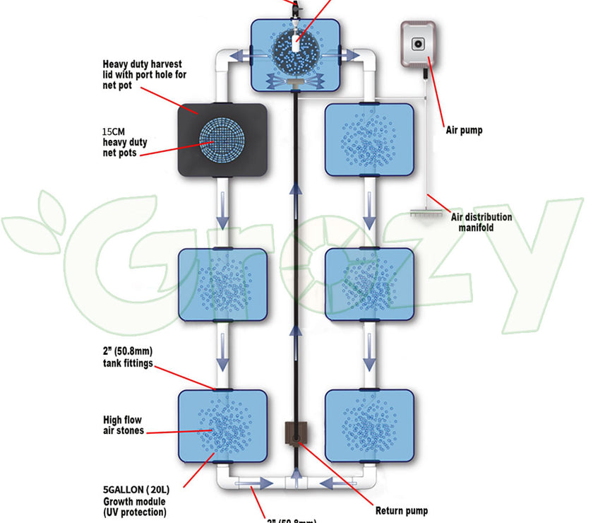 NEW Upgrade RDWC 7 Pots Cloner Growing Kit DWC Recirculation System Cycle Pump Hydroponics